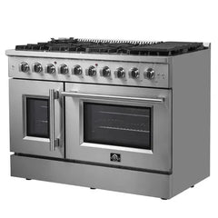 Forno 48-Inch Galiano Gas Range with 8 Gas Burners, 107,000 BTUs, & French Door Gas Oven in Stainless Steel - FFSGS6444-48 - The Home Selection