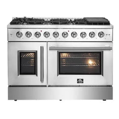 Forno 48-Inch Galiano Gas Range with 8 Gas Burners, 107,000 BTUs, & French Door Gas Oven in Stainless Steel - FFSGS6444-48 - The Home Selection
