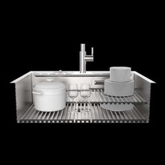 FORNO ACQUA 33 in. Drop-In/Undermount 3-Level MultiSINK Workstation Sink with Waterfall Faucet & Glass Rinser - E-XP31 - The Home Selection