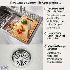 FORNO ACQUA 33 in. Drop-In/Undermount 3-Level Workstation Sink with Faucet, Waterfall & Glass Rinser - D-WP30 - The Home Selection