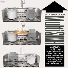 FORNO ACQUA 33 in. Drop-In/Undermount 3-Level Workstation Sink with Faucet, Waterfall & Glass Rinser - D-WP30 - The Home Selection