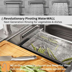 FORNO ACQUA 33 in. Drop-In/Undermount 3 Level Workstation Sink with Faucet, Waterfall & Glass Rinser - E-ZP30 - The Home Selection