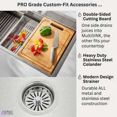 FORNO ACQUA 33 in. Drop-In/Undermount 3 Level Workstation Sink with Faucet, Waterfall & Glass Rinser - E-ZP30 - The Home Selection
