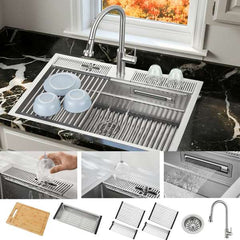 FORNO ACQUA 33 in. Drop-In/Undermount 3-Level Workstation with Retractable Faucet & Glass Rinser - D-ZP30 - The Home Selection