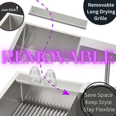 FORNO ACQUA 33 in. Drop-In/Undermount 40/60 Double Bowl Stainless Steel Sink with Waterfall Faucet - H-XN30 - The Home Selection