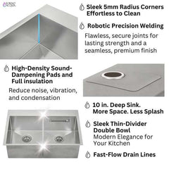 FORNO ACQUA 33 in. Drop-In/Undermount 50/50 Double Bowl Stainless Steel Sink with Faucet & Waterfall - G-ZN30 - The Home Selection