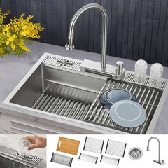 FORNO ACQUA 33 in. Drop-In/Undermount MultiSINK Workstation Sink with Waterfall Faucet & Glass Rinser - E-XP30 - The Home Selection