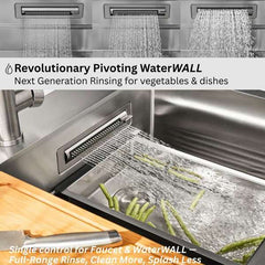 FORNO ACQUA 33 in. X 22 in. Drop-in/Undermount 3-Level Offset Double Bowl Deep 10 in. Stainless Steel Workstation Kitchen Sink with Waterfall & Faucet - H-ZN30 - The Home Selection
