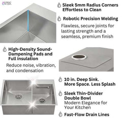 FORNO ACQUA 33 in. X 22 in. Drop-in/Undermount 3-Level Offset Double Bowl Deep 10 in. Stainless Steel Workstation Kitchen Sink with Waterfall & Faucet - H-ZN30 - The Home Selection