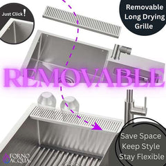 FORNO ACQUA 33 in. X 22 in. Drop-in/Undermount 3-Level Offset Double Bowl Deep 10 in. Stainless Steel Workstation Kitchen Sink with Waterfall & Faucet - H-ZN30 - The Home Selection
