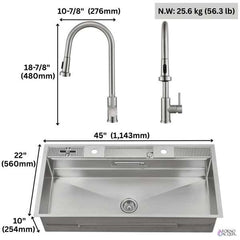 FORNO ACQUA 45 in. Drop-In/Undermount 3-Level Workstation Sink with Two Faucets & Glass Rinser - J-WP30 - The Home Selection