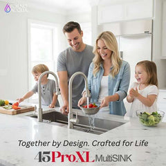 FORNO ACQUA 45 in. Drop-In/Undermount 3-Level Workstation Sink with Two Faucets & Glass Rinser - J-WP30 - The Home Selection