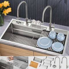 FORNO ACQUA 45 in. Drop-In/Undermount 3-Level Workstation Sink with Two Faucets & Glass Rinser - J-WP30 - The Home Selection