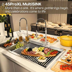 FORNO ACQUA 45 in. Drop-In/Undermount 3-Level Workstation Sink with Two Faucets & Glass Rinser - J-WP31 - The Home Selection