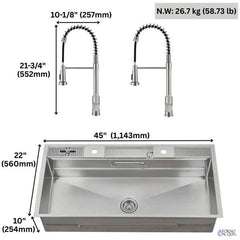FORNO ACQUA 45 in. Drop-In/Undermount 3-Level Workstation Sink with Two Faucets & Glass Rinser - J-WP31 - The Home Selection
