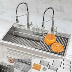 FORNO ACQUA 45 in. Drop-In/Undermount 3-Level Workstation Sink with Two Faucets & Glass Rinser - J-WP31 - The Home Selection