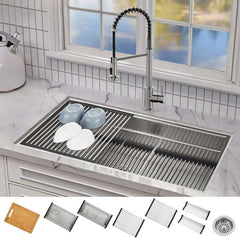 FORNO ACQUA 45 in. Undermount 3-Level Workstation MultiSINK with Custom-Fit Accessories - JUXN70 - The Home Selection