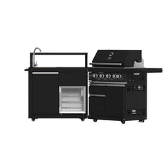 Forno All'Aperto 62,600 BTU BBQ with 3 Stainless-Steel Burners & Infrared Burners & Sink Module with Black Sintered Stone Countertops, Bar & Beverage Center - FODKT2582BLK - The Home Selection