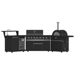 Forno All'Aperto 87,600 BTU BBQ with 4 Stainless-Steel Burners with Infrared Burners & Side Burner, Sink Module with Black Sintered Stone Countertops, Gaz Pizza Oven, Bar & Beverage Center - FODKT2551BLK - The Home Selection