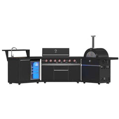 Forno All'Aperto 87,600 BTU BBQ with 4 Stainless-Steel Burners with Infrared Burners & Side Burner, Sink Module with Black Sintered Stone Countertops, Gaz Pizza Oven, Bar & Beverage Center - FODKT2551BLK - The Home Selection