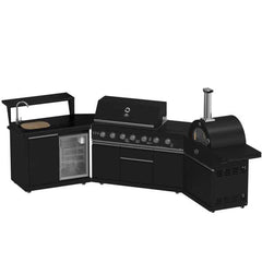 Forno All'Aperto 87,600 BTU BBQ with 4 Stainless-Steel Burners with Infrared Burners & Side Burner, Sink Module with Black Sintered Stone Countertops, Gaz Pizza Oven, Bar & Beverage Center - FODKT2551BLK - The Home Selection