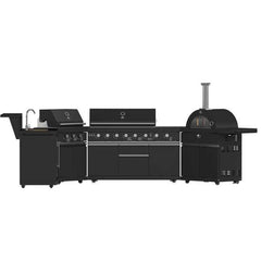 Forno All'Aperto 99,600 BTU BBQ with 5 Stainless-Steel Burners with Infrared Burners & Side Burner, Sink Module with Black Sintered Stone Countertops, Plancha, Gas Pizza Oven, Bar & Beverage Center - FODKT2568BLK - The Home Selection