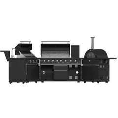 Forno All'Aperto 99,600 BTU BBQ with 5 Stainless-Steel Burners with Infrared Burners & Side Burner, Sink Module with Black Sintered Stone Countertops, Plancha, Gas Pizza Oven, Bar & Beverage Center - FODKT2568BLK - The Home Selection