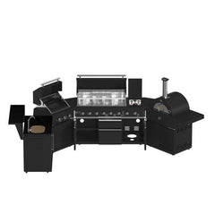 Forno All'Aperto 99,600 BTU BBQ with 5 Stainless-Steel Burners with Infrared Burners & Side Burner, Sink Module with Black Sintered Stone Countertops, Plancha, Gas Pizza Oven, Bar & Beverage Center - FODKT2568BLK - The Home Selection