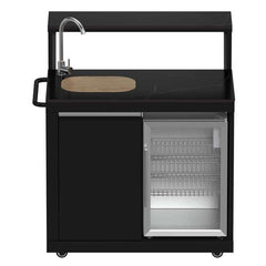 Forno All'Aperto 99,600 BTU BBQ with 5 Stainless-Steel Burners with Infrared Burners & Side Burner, Sink Module with Black Sintered Stone Countertops, Plancha, Gas Pizza Oven, Bar & Beverage Center - FODKT2568BLK - The Home Selection