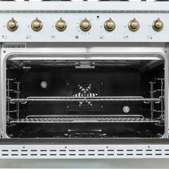 Forno Antico 36-inch Dual Fuel Range and Antique Brass Design with 6 Sealed Gas Burners and Electric Convection Oven - FFSGS6113-36 - The Home Selection