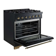 Forno Antico 36-inch Dual Fuel Range and Antique Brass Design with 6 Sealed Gas Burners and Electric Convection Oven - FFSGS6113-36 - The Home Selection