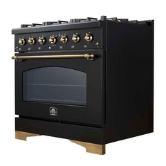 Forno Antico 36-inch Dual Fuel Range and Antique Brass Design with 6 Sealed Gas Burners and Electric Convection Oven - FFSGS6113-36 - The Home Selection