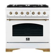 Forno Antico 36-inch Dual Fuel Range and Antique Brass Design with 6 Sealed Gas Burners and Electric Convection Oven - FFSGS6113-36 - The Home Selection
