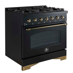 Forno Antico 36-inch Dual Fuel Range and Antique Brass Design with 6 Sealed Gas Burners and Electric Convection Oven - FFSGS6113-36 - The Home Selection