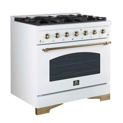 Forno Antico 36-inch Dual Fuel Range and Antique Brass Design with 6 Sealed Gas Burners and Electric Convection Oven - FFSGS6113-36 - The Home Selection