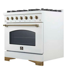 Forno Antico 36-inch Dual Fuel Range and Antique Brass Design with 6 Sealed Gas Burners and Electric Convection Oven - FFSGS6113-36 - The Home Selection