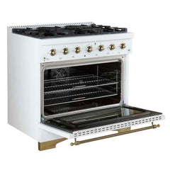 Forno Antico 36-inch Dual Fuel Range and Antique Brass Design with 6 Sealed Gas Burners and Electric Convection Oven - FFSGS6113-36 - The Home Selection