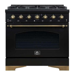 Forno Antico 36-inch Dual Fuel Range and Antique Brass Design with 6 Sealed Gas Burners and Electric Convection Oven - FFSGS6113-36 - The Home Selection