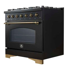 Forno Antico 36-Inch Freestanding Gas Range, Antique Brass Design, 6 Burners, Convection Oven, Energy Efficient - FFSGS6219-36 - The Home Selection