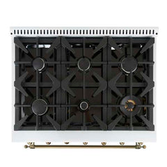 Forno Antico 36-Inch Freestanding Gas Range, Antique Brass Design, 6 Burners, Convection Oven, Energy Efficient - FFSGS6219-36 - The Home Selection
