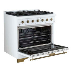 Forno Antico 36-Inch Freestanding Gas Range, Antique Brass Design, 6 Burners, Convection Oven, Energy Efficient - FFSGS6219-36 - The Home Selection