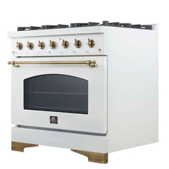 Forno Antico 36-Inch Freestanding Gas Range, Antique Brass Design, 6 Burners, Convection Oven, Energy Efficient - FFSGS6219-36 - The Home Selection