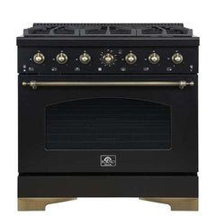Forno Antico 36-Inch Freestanding Gas Range, Antique Brass Design, 6 Burners, Convection Oven, Energy Efficient - FFSGS6219-36 - The Home Selection
