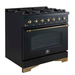 Forno Antico 36-Inch Freestanding Gas Range, Antique Brass Design, 6 Burners, Convection Oven, Energy Efficient - FFSGS6219-36 - The Home Selection