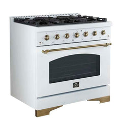 Forno Antico 36-Inch Freestanding Gas Range, Antique Brass Design, 6 Burners, Convection Oven, Energy Efficient - FFSGS6219-36 - The Home Selection