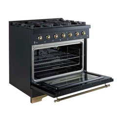 Forno Antico 36-Inch Freestanding Gas Range, Antique Brass Design, 6 Burners, Convection Oven, Energy Efficient - FFSGS6219-36 - The Home Selection