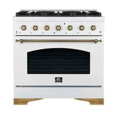 Forno Antico 36-Inch Freestanding Gas Range, Antique Brass Design, 6 Burners, Convection Oven, Energy Efficient - FFSGS6219-36 - The Home Selection