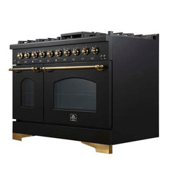 Forno Antico 48-Inch Dual Fuel Range, with Antique Brass Finish, 8 Burners, 94,000 BTU, 5.5 cu.ft. Double Ovens & Griddle - FFSGS6113-48 - The Home Selection