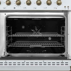 Forno Antico 48-Inch Dual Fuel Range, with Antique Brass Finish, 8 Burners, 94,000 BTU, 5.5 cu.ft. Double Ovens & Griddle - FFSGS6113-48 - The Home Selection
