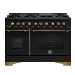Forno Antico 48-Inch Dual Fuel Range, with Antique Brass Finish, 8 Burners, 94,000 BTU, 5.5 cu.ft. Double Ovens & Griddle - FFSGS6113-48 - The Home Selection